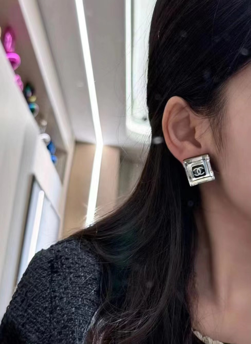 Chanel Cube Crystal Rock Candy Letter Earrings