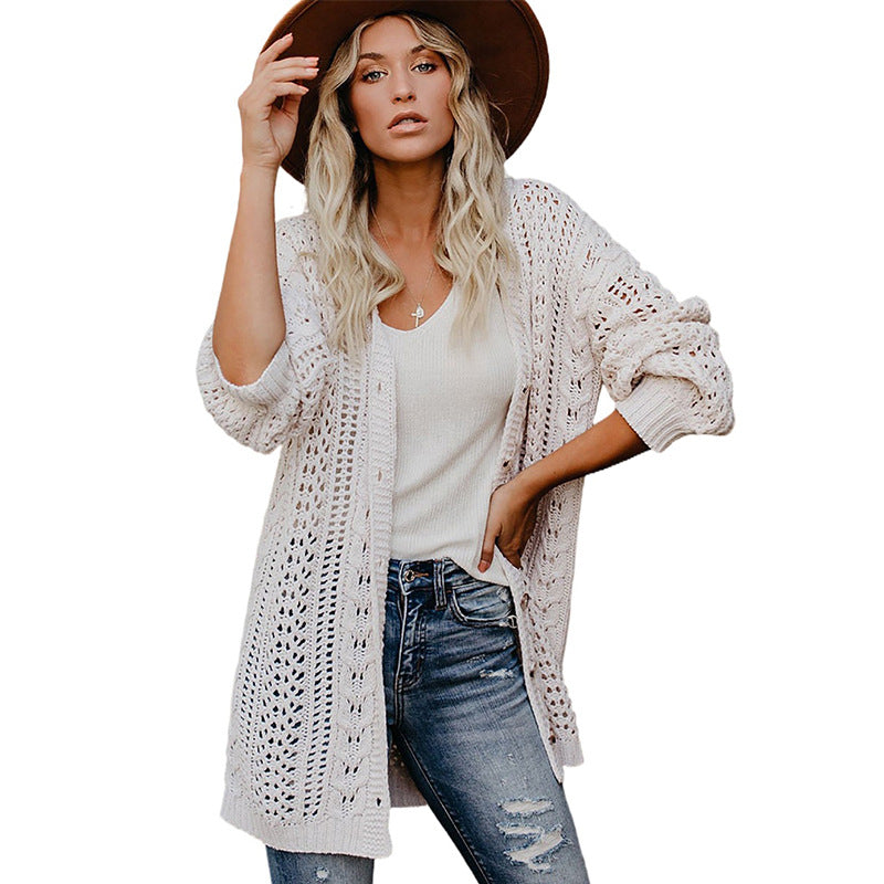 Solid Color Knitted Button Coat Cardigan Sweater for Women