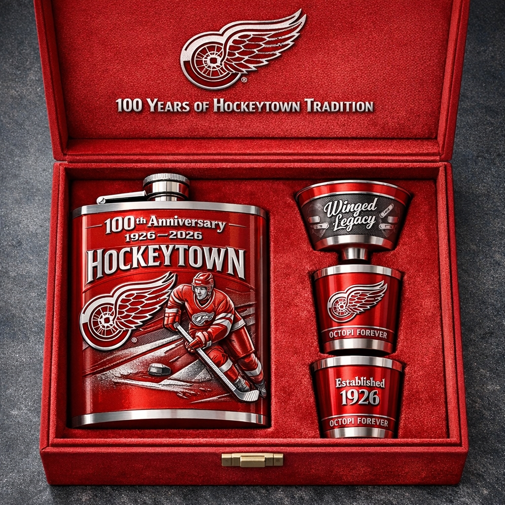 Detroit Red Wings 100th Anniversary Flask Set