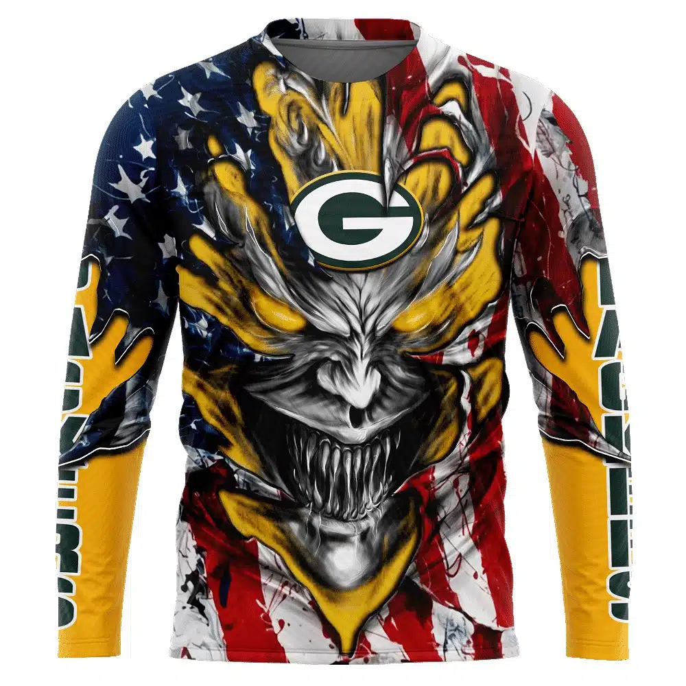 GREEN BAY PACKERS DEMON FACE AMERICAN FLAG-3D UNISEX HOODIE