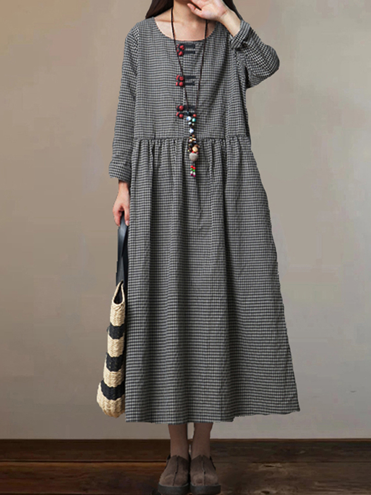 Comfy Button Down Plaid Maxi Dress
