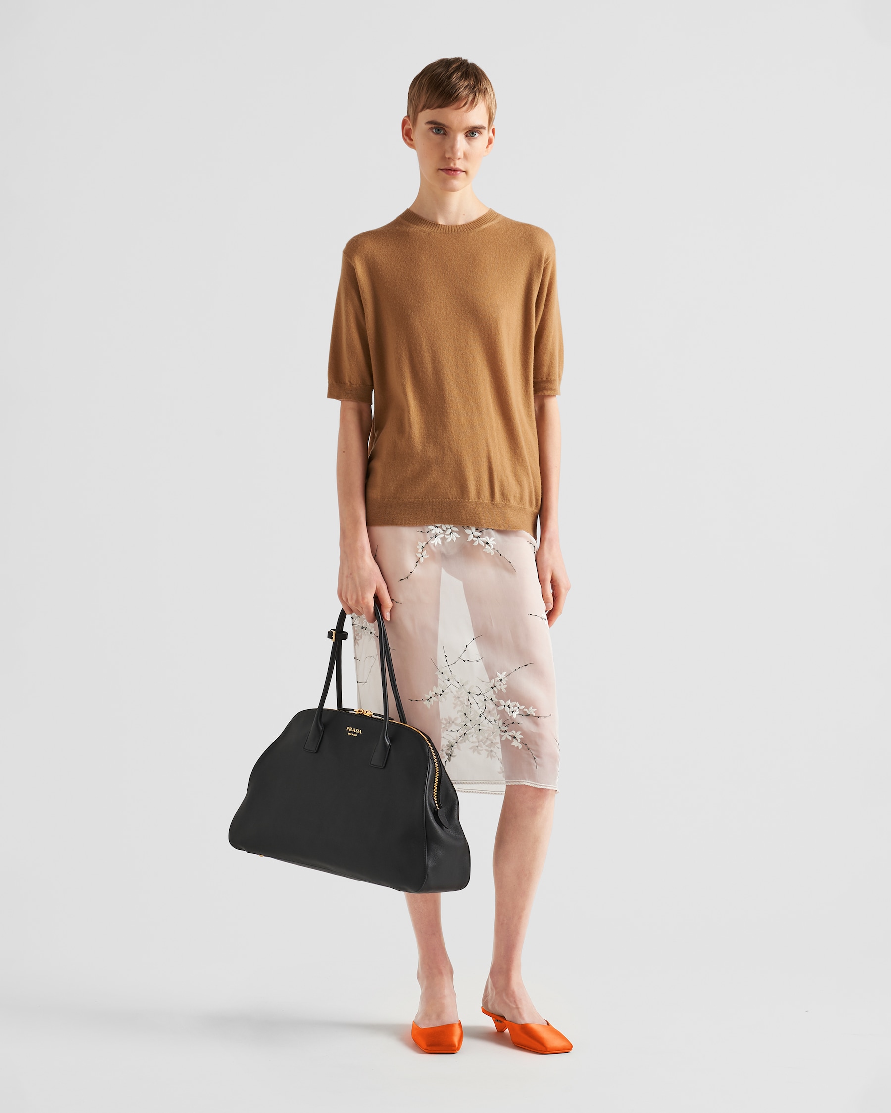 Prada large zip-top leather tote