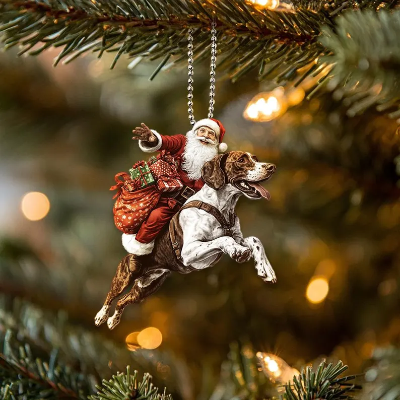 Happy Santa and Dog Ornament