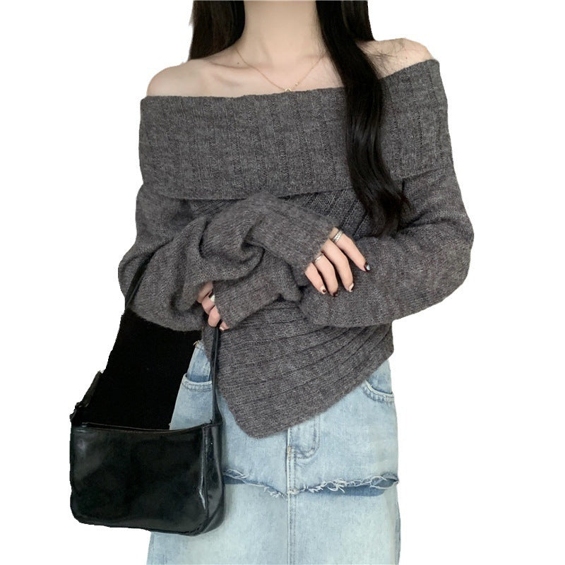 Women's Long Sleeve Off-Shoulder Sweater in Relaxed Style