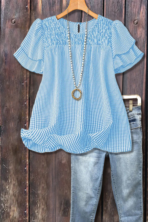 Casual Checkered Tiered Short Sleeve Top