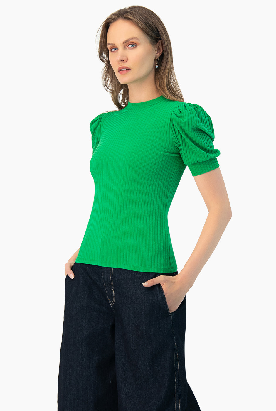 Blusa de cuello redondo verde