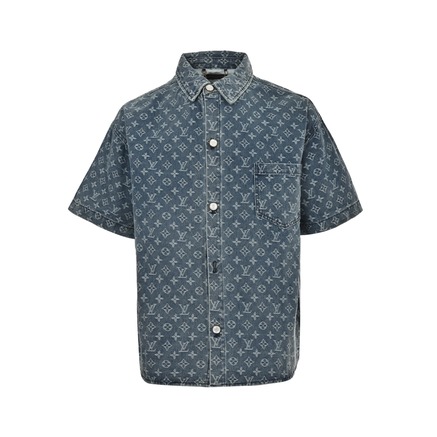 Louis Vuitton 25ss all over print monogram jacquard denim short sleeve shirt