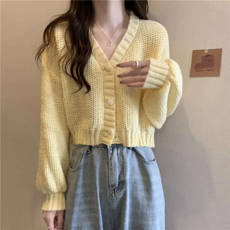 Button-Up V-Neck Knit Cardigan