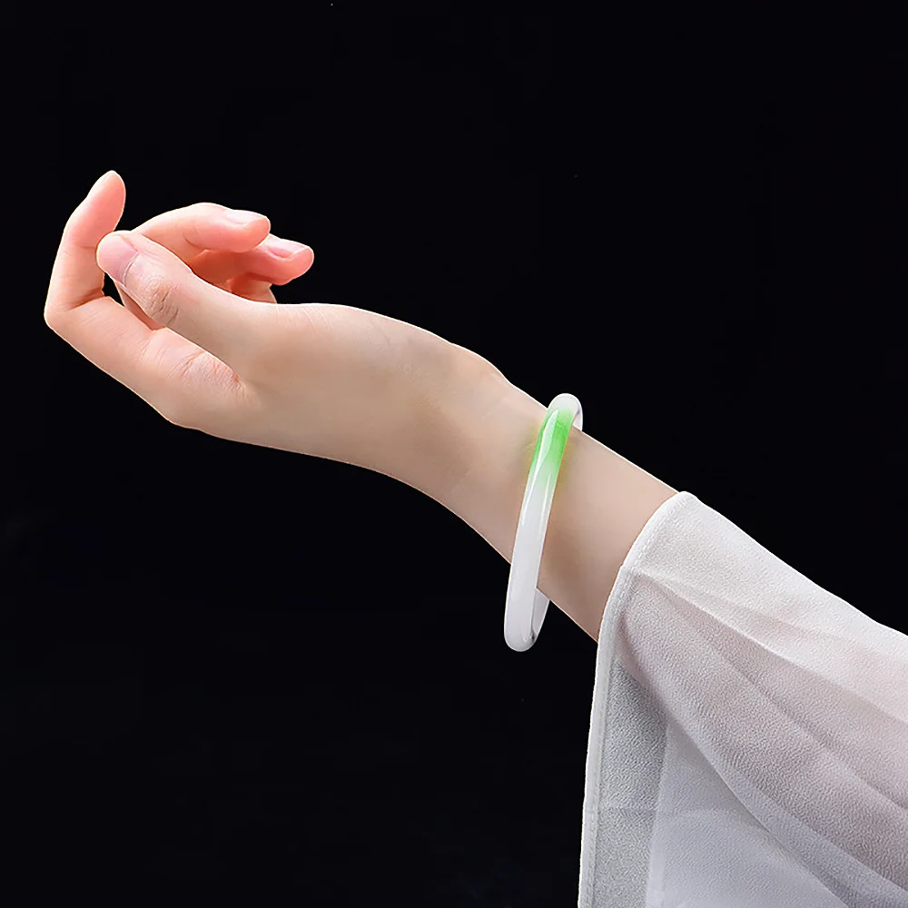 Natural Chalcedony Women's Bracelet Golden Silk Jade White Green Round Bangle Fine Jewelry Accessories Ladies Gift Free Shipping