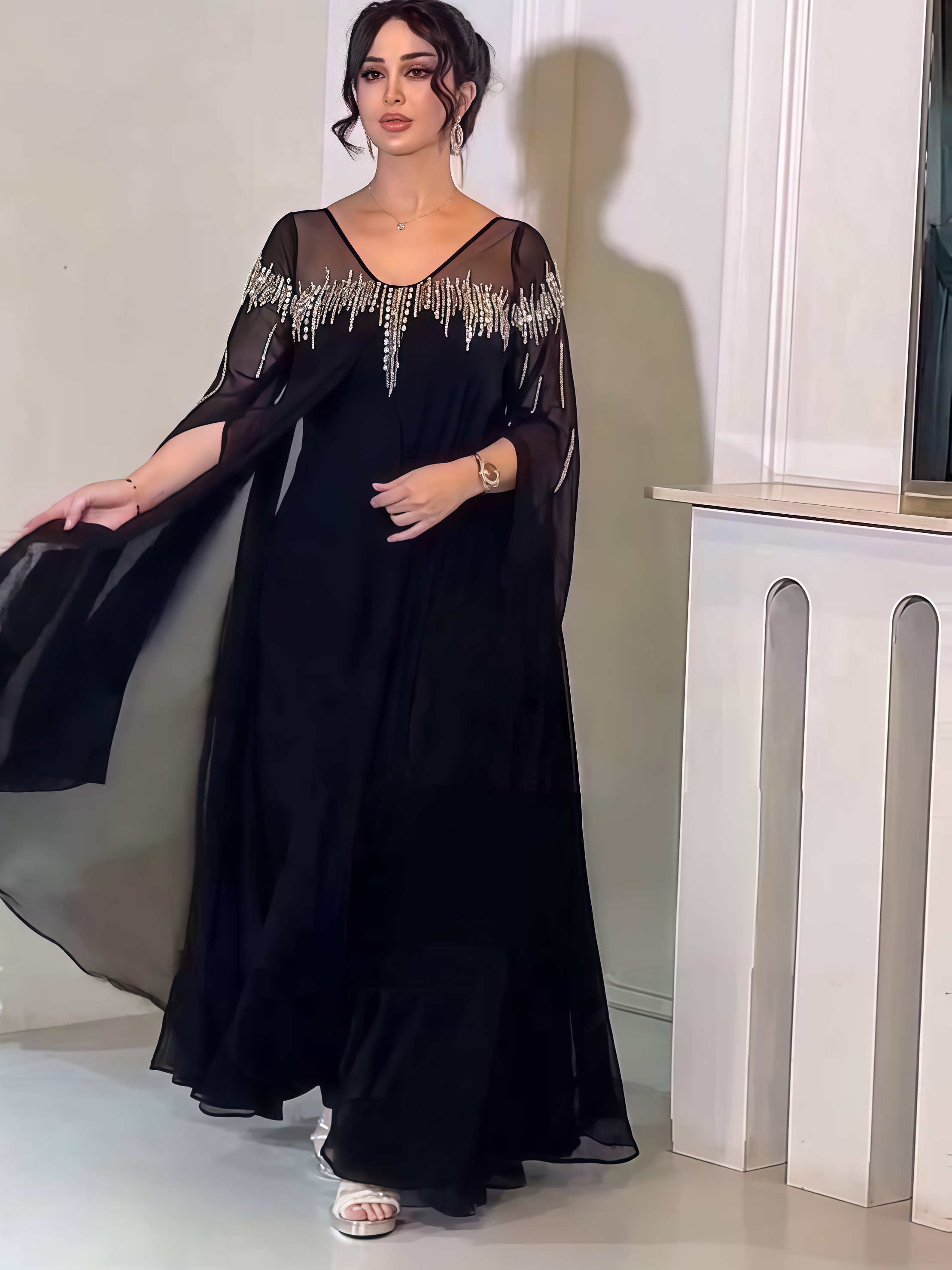 V-Neck Rhinestone Elegant Dress