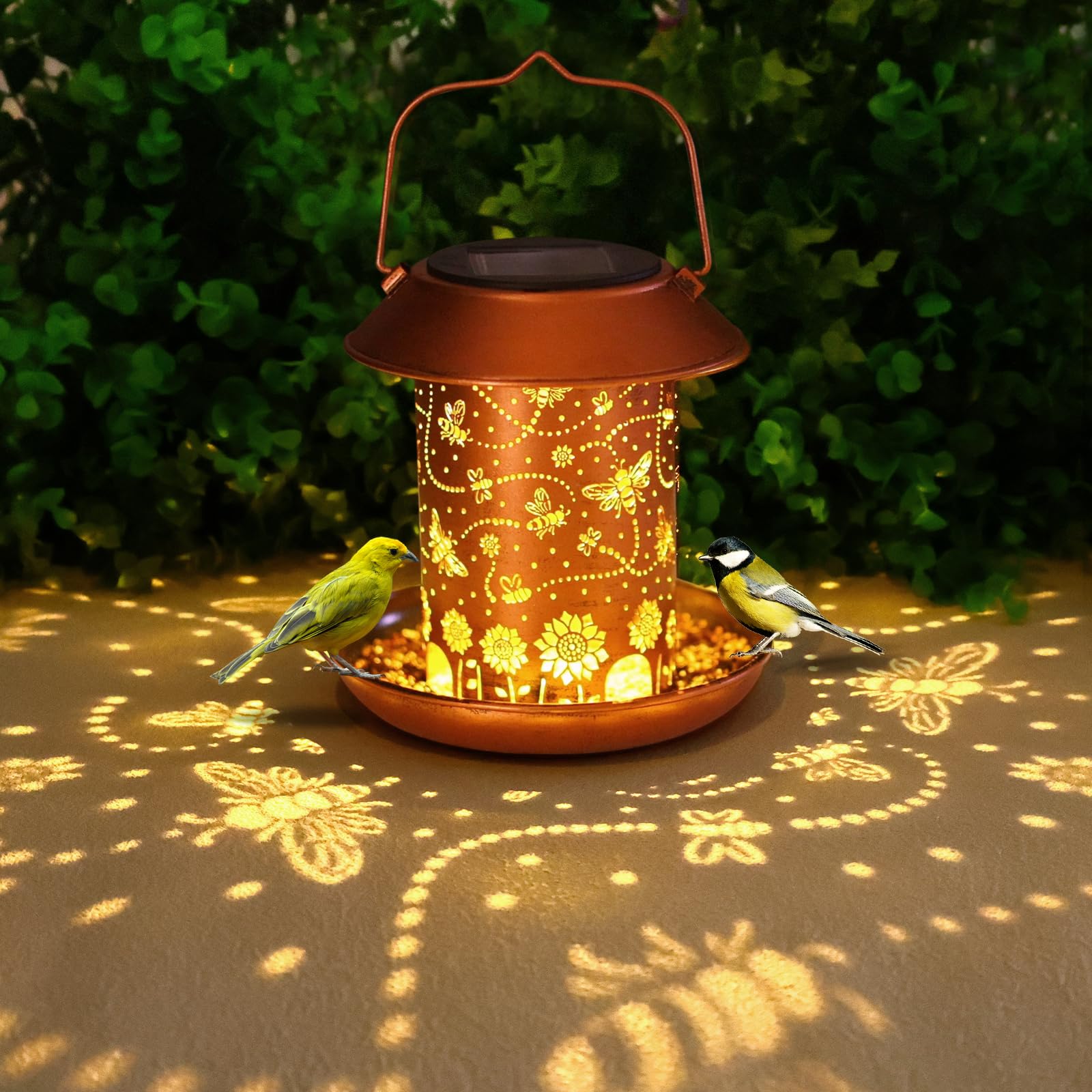 Solar Bird Feeders for Outdoors Metal Lanterns Outdoor Waterproof Hanging Garden Decor