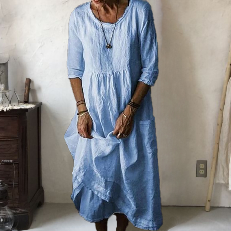 Casual Loose Round Neck Solid Maxi Dress