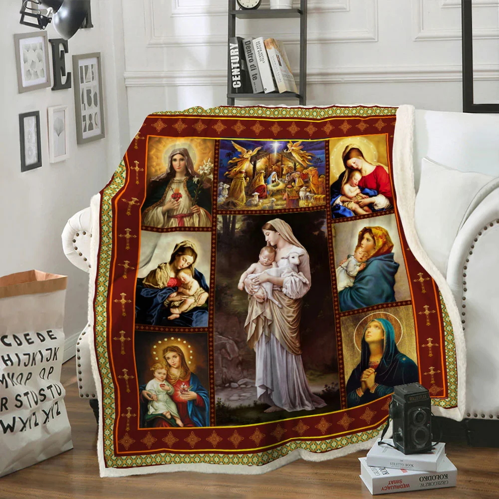 Mother Mary Our Lady of the Rosary Sofa Throw Blanket