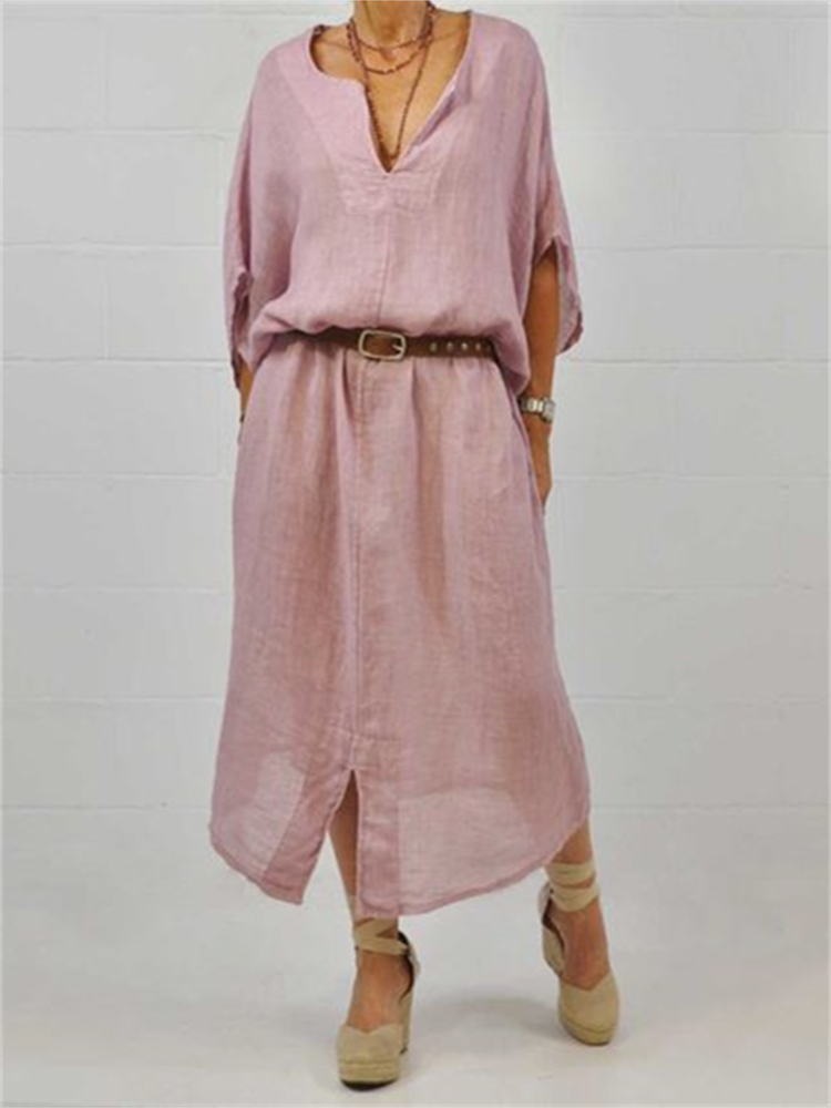 Oversize Notch Neck Woven Maxi Dress