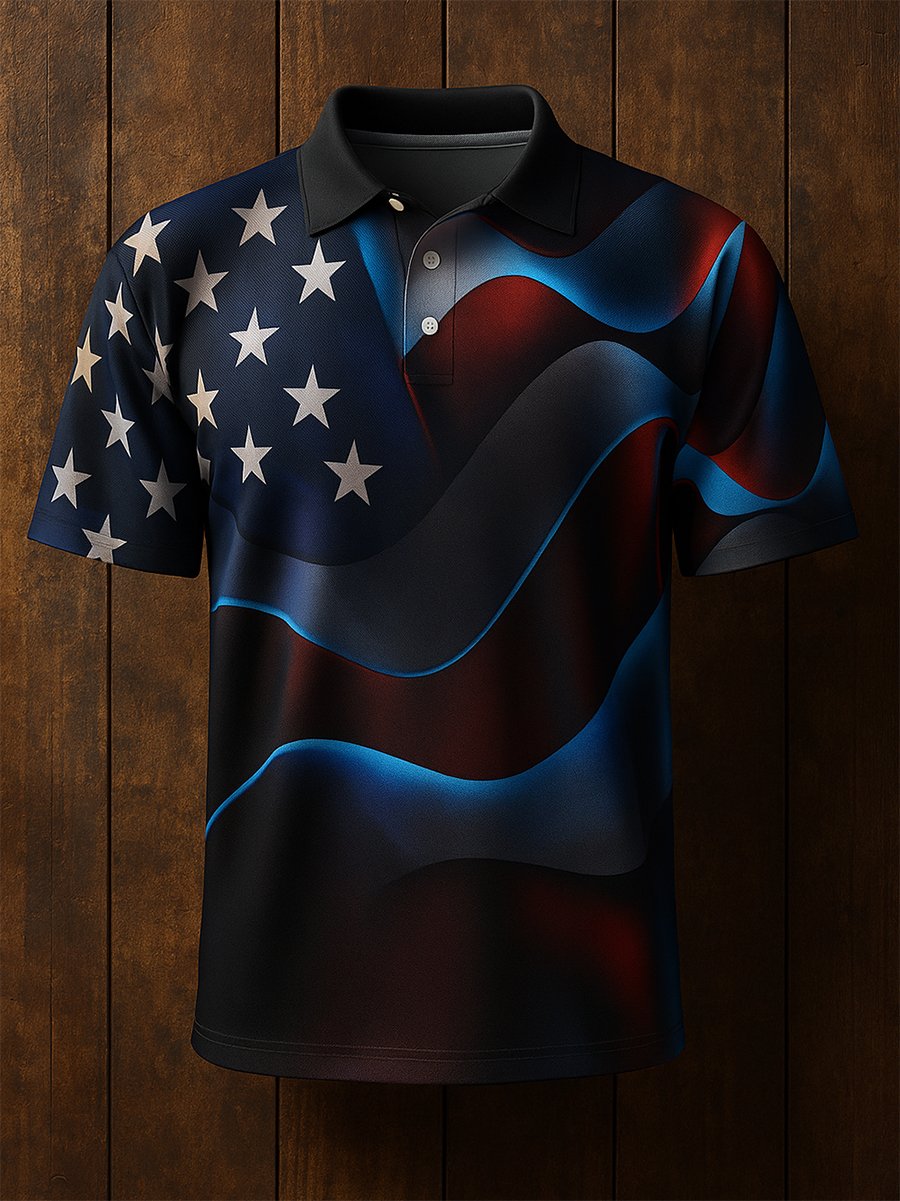 Men's Business Casual Independence Day Button Short Sleeve Polo Shirt