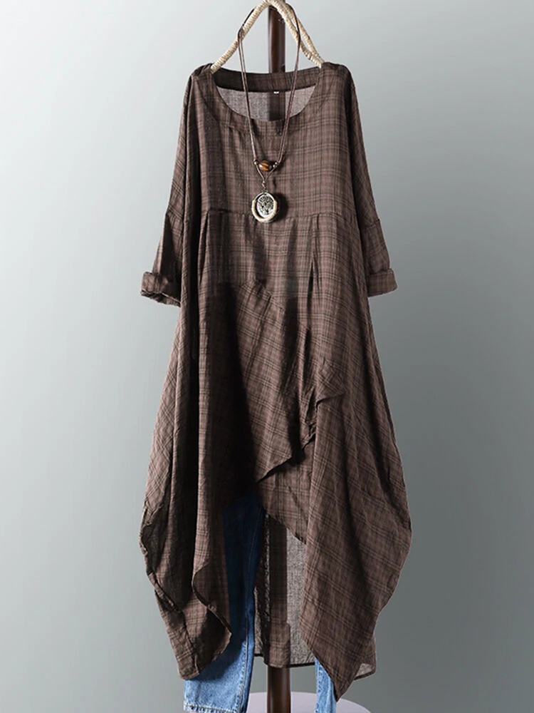 Vintage Irregular Hem Comfy Casual Midi Dress