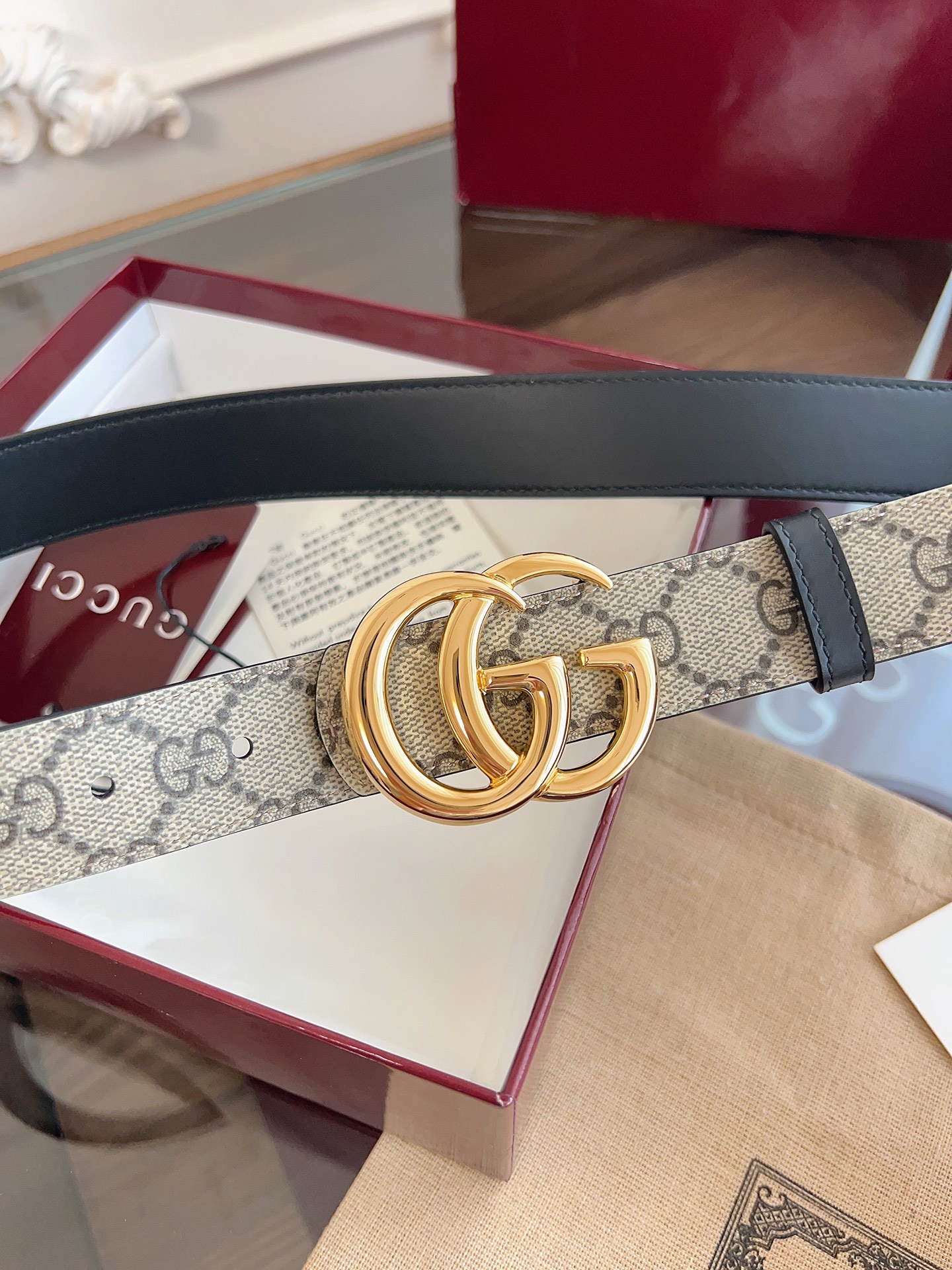 Gucci Double G steel buckle women's cowhide double-sided belt 3.0cm wide