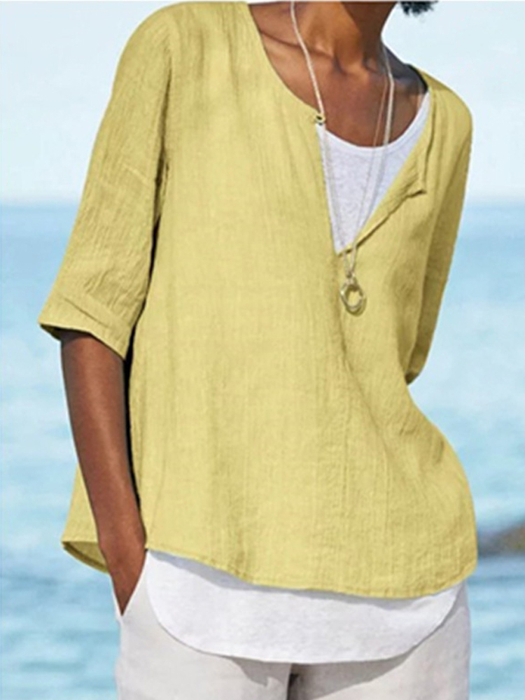 Solid Color Button Half Sleeve Casual Shirt