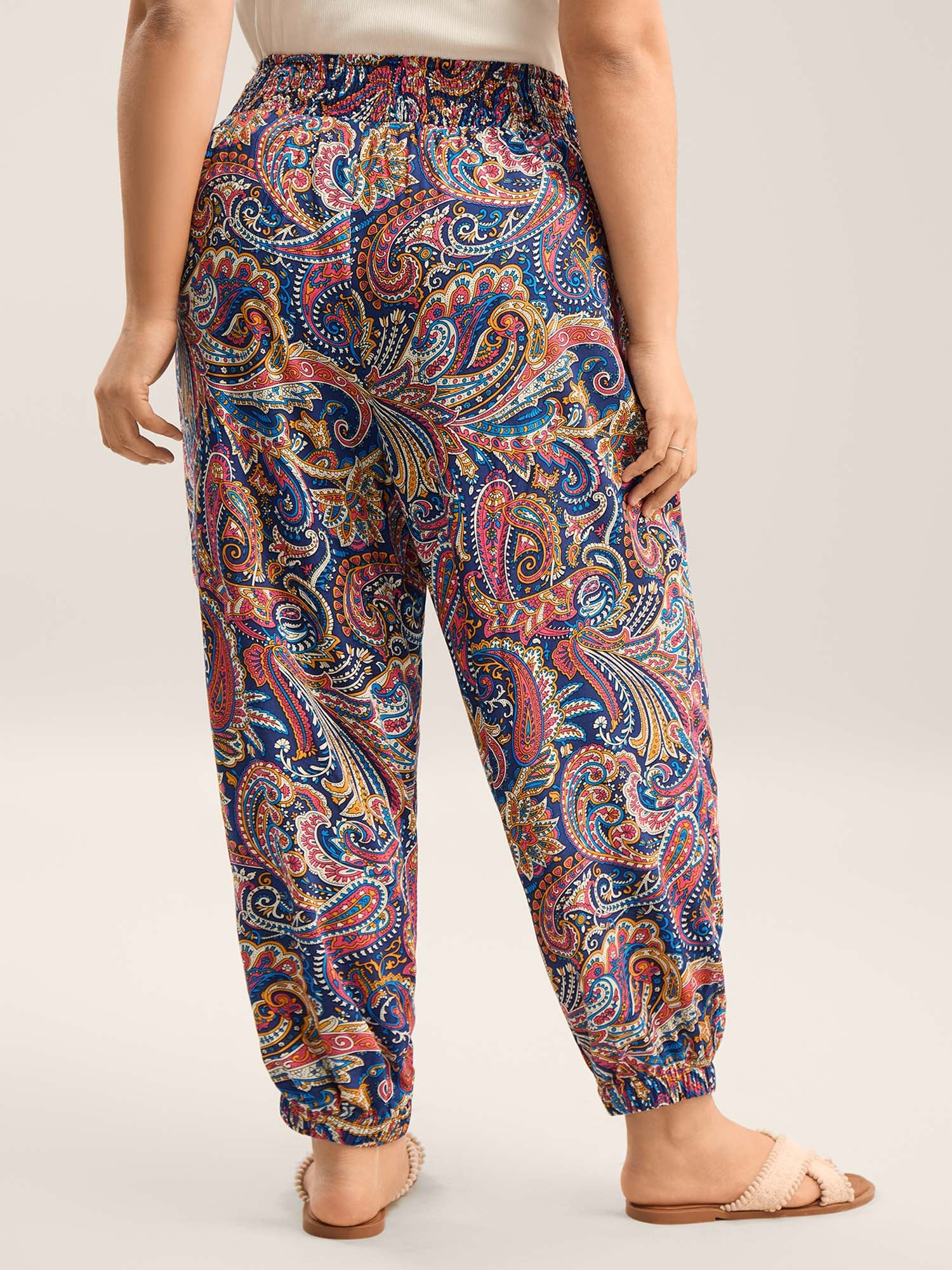 Paisley Print Shirred Waist Jogger Pants
