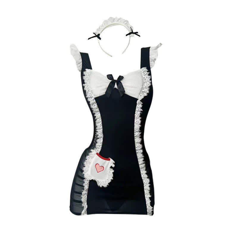Cosplay Maid Hollow Out Lace Lingerie Dress