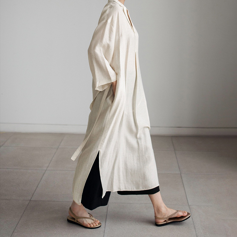 Folded Collar Split Comfy Maxi Dress