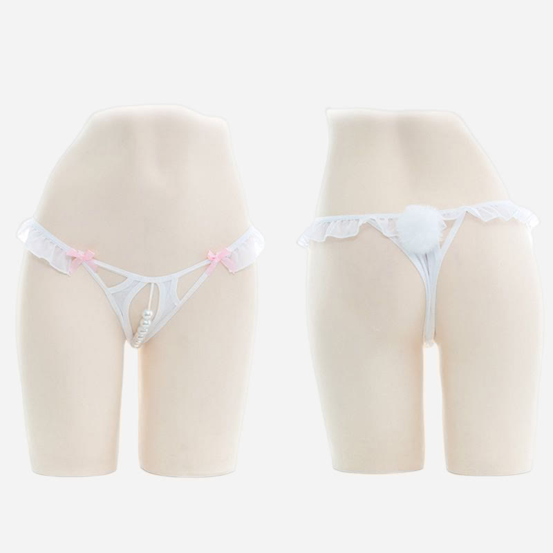 Pearl Decor Rabbit Tail Fuzzy Ball G-string G-String
