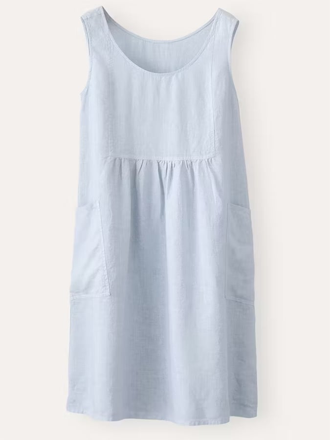 Cotton Linen Round Neck Sleeveless Pocket Simple Dress