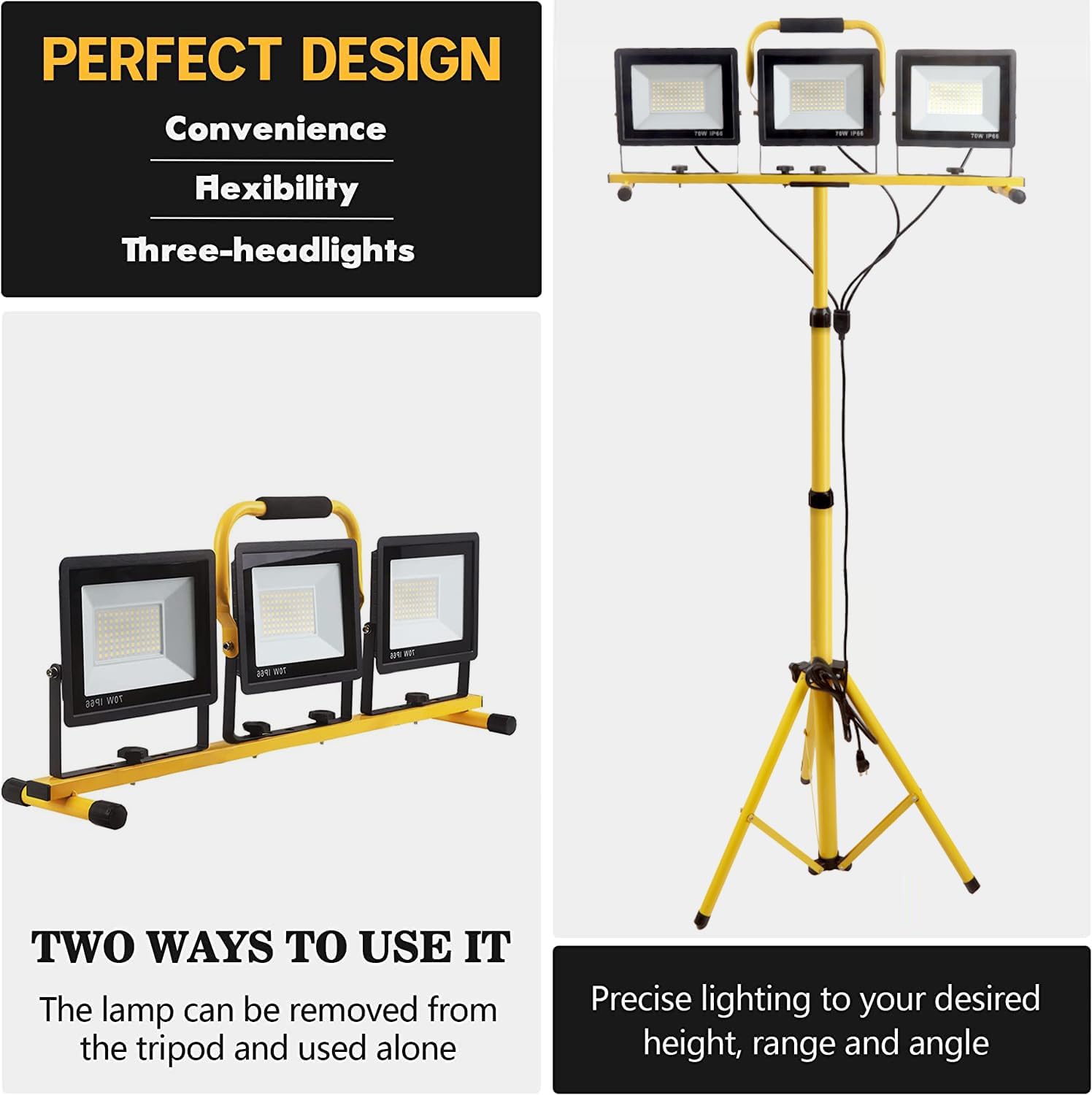 GUWELL 21000 Lumen Work Lights with Stand 3 Adjustable Head LED Work Light