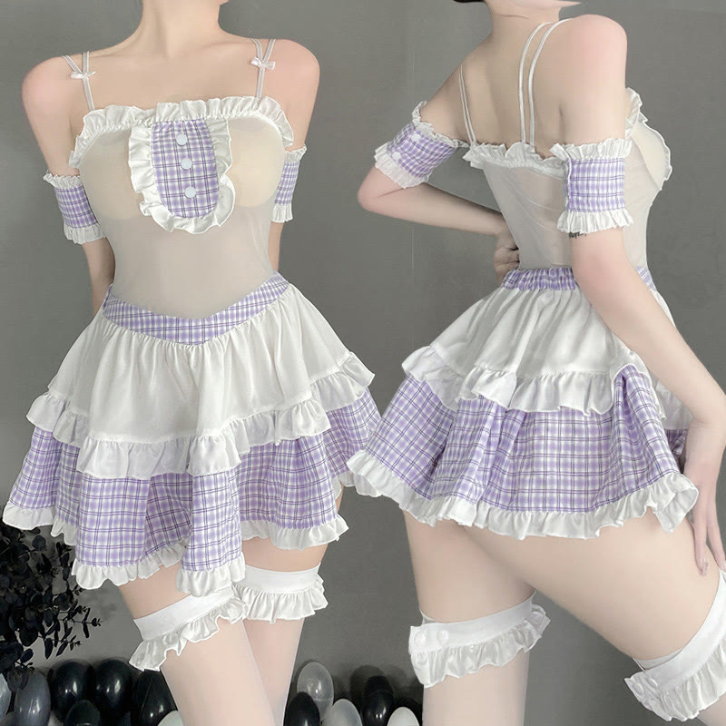 See-through Plaid Slip Lingerie Dress