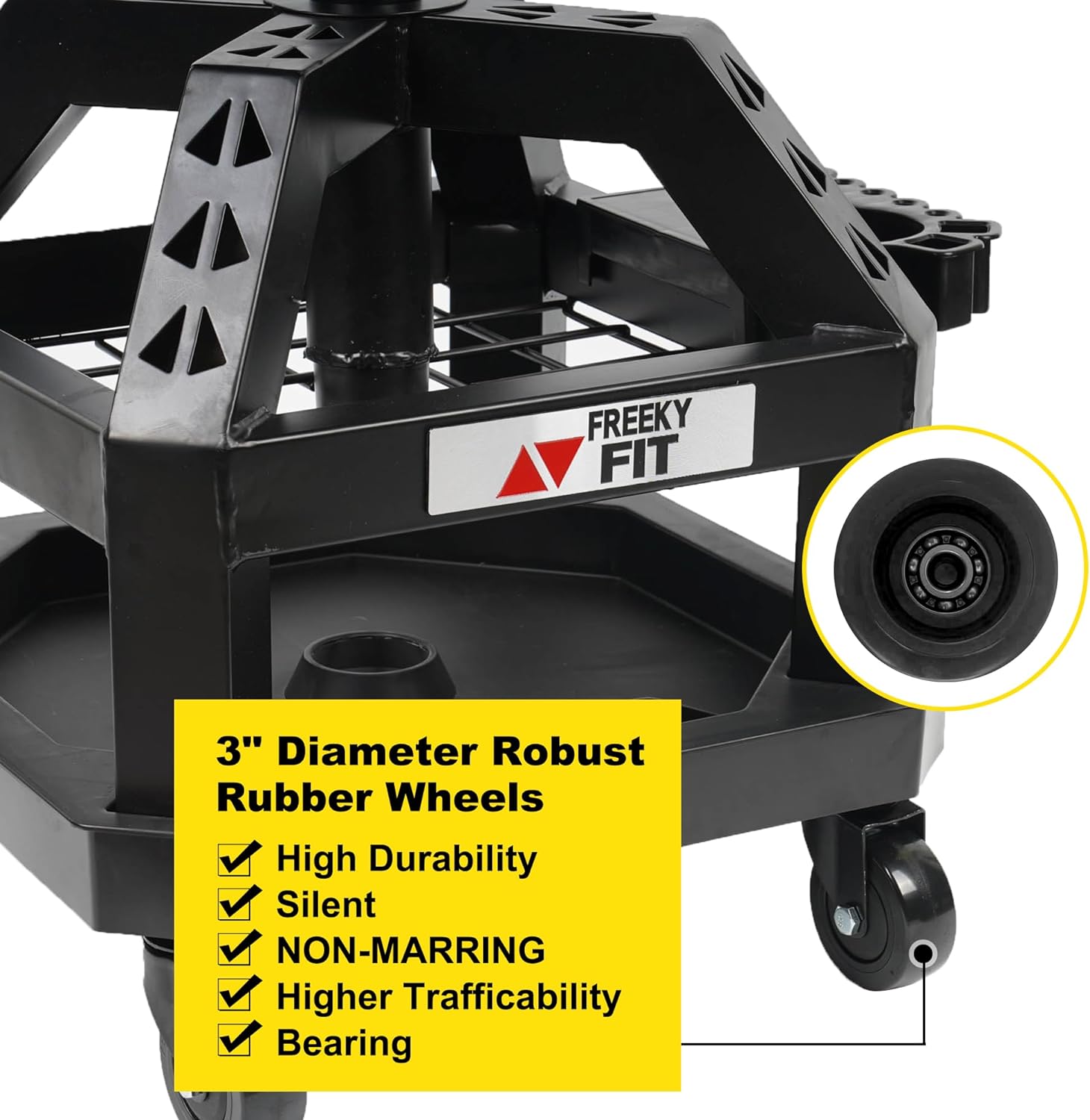 FreekyFit Rolling Shop Stool for Garage with Casters 330 LBS Capacity Padded Mechanic Stool