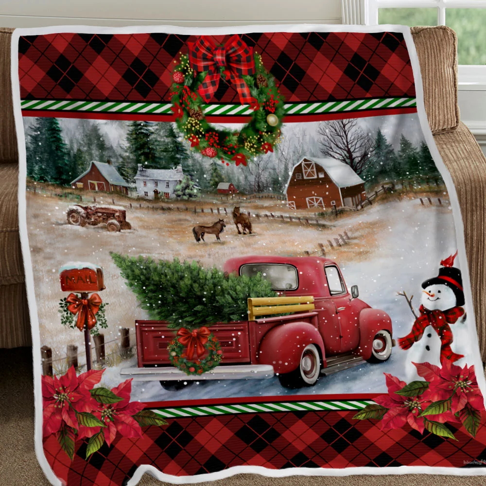 Red Truck Christmas Sofa Throw Blanket