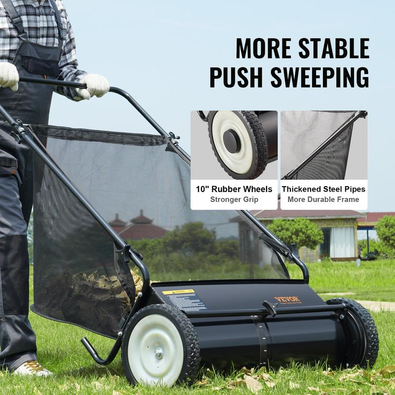 Push Lawn Sweeper | Adjustable Height Leaf & Debris Cleaner for Yard & Garden
