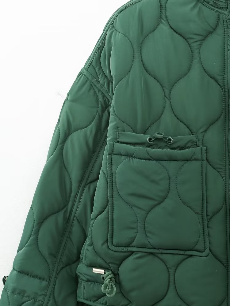 Autumn Quilted Hooded Large Loose Pockets Cotton Coat Jacket