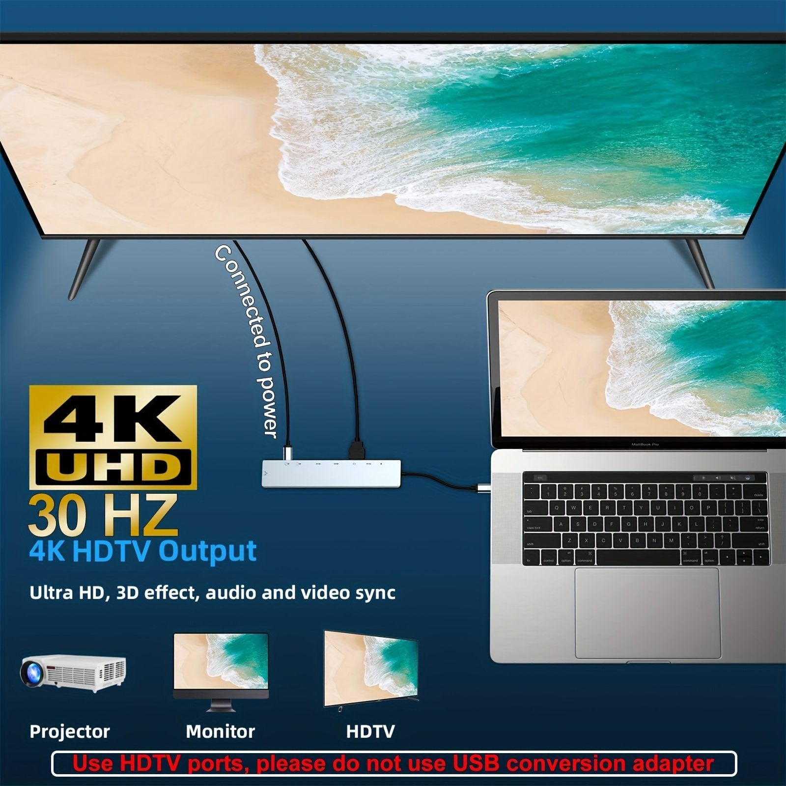 8 In 1 USB C HUB, USB C Adapter With 4K HDTV, 100W PD, USB C Port, USB 3.0,USB 2.0,RJ45 Ethernet, SD/TF Card Reader, Docking Station Compatible For MacBook Pro/Air USB C Laptops And Other Type C Devices