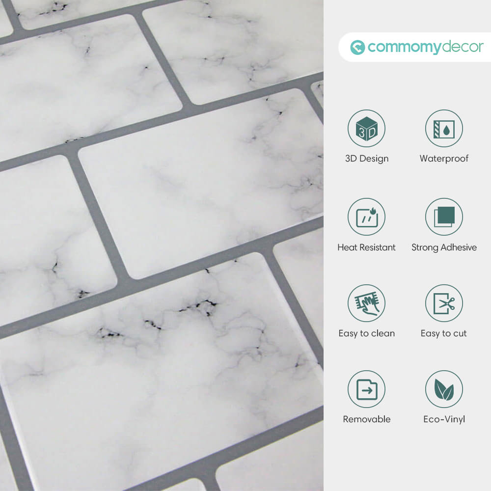 Carrara Marble Subway Peel and Stick Backsplash Tile