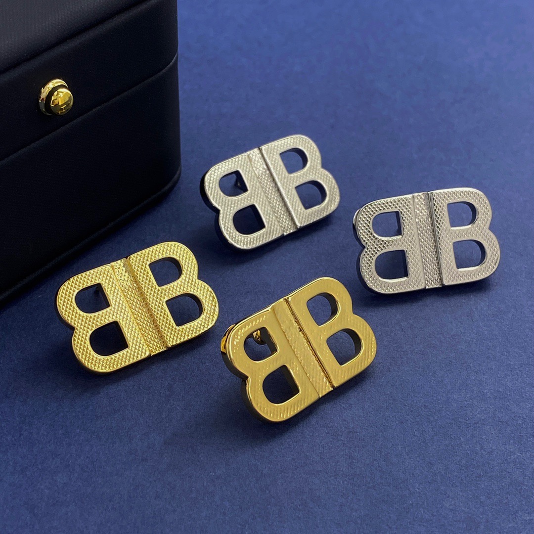 Balenciaga Textured Letter B Stud Earrings
