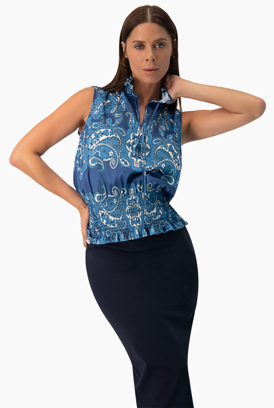 Blusa sin mangas con smock