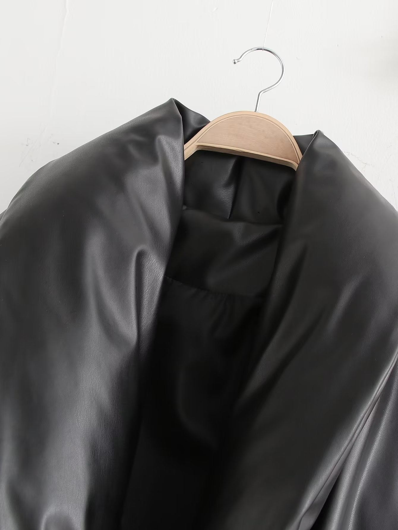 Winter Women Cotton Clothes Coat Short Stand up Collar Slim Fit Faux Leather Shirt Light Warm