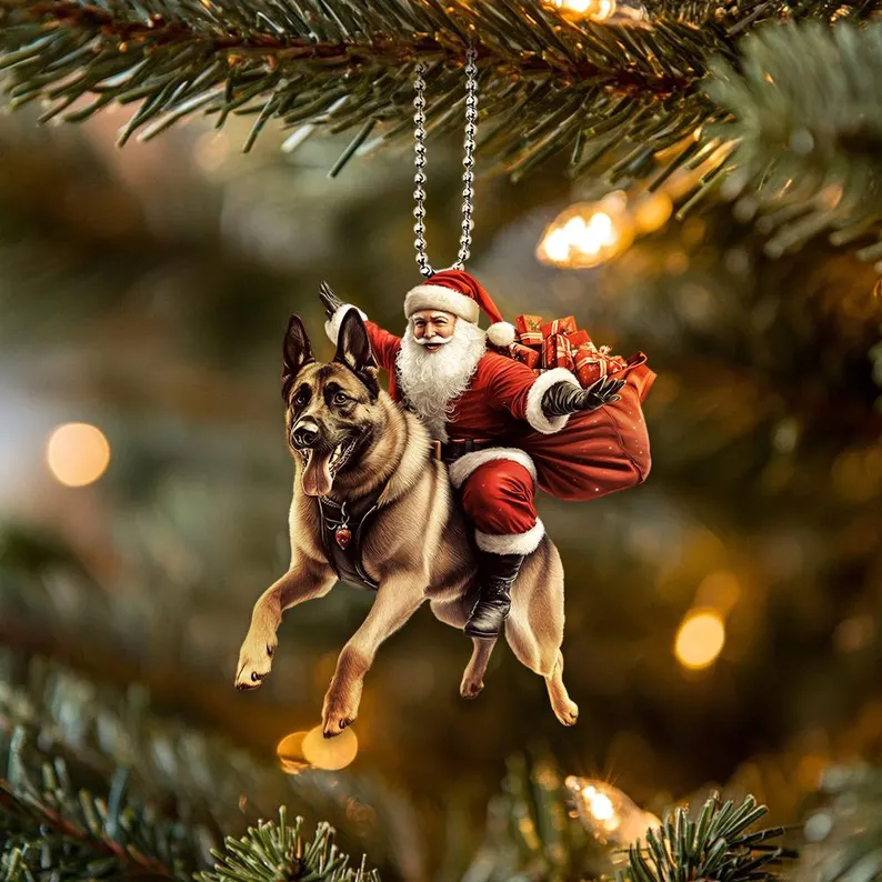 Happy Santa and Dog Ornament