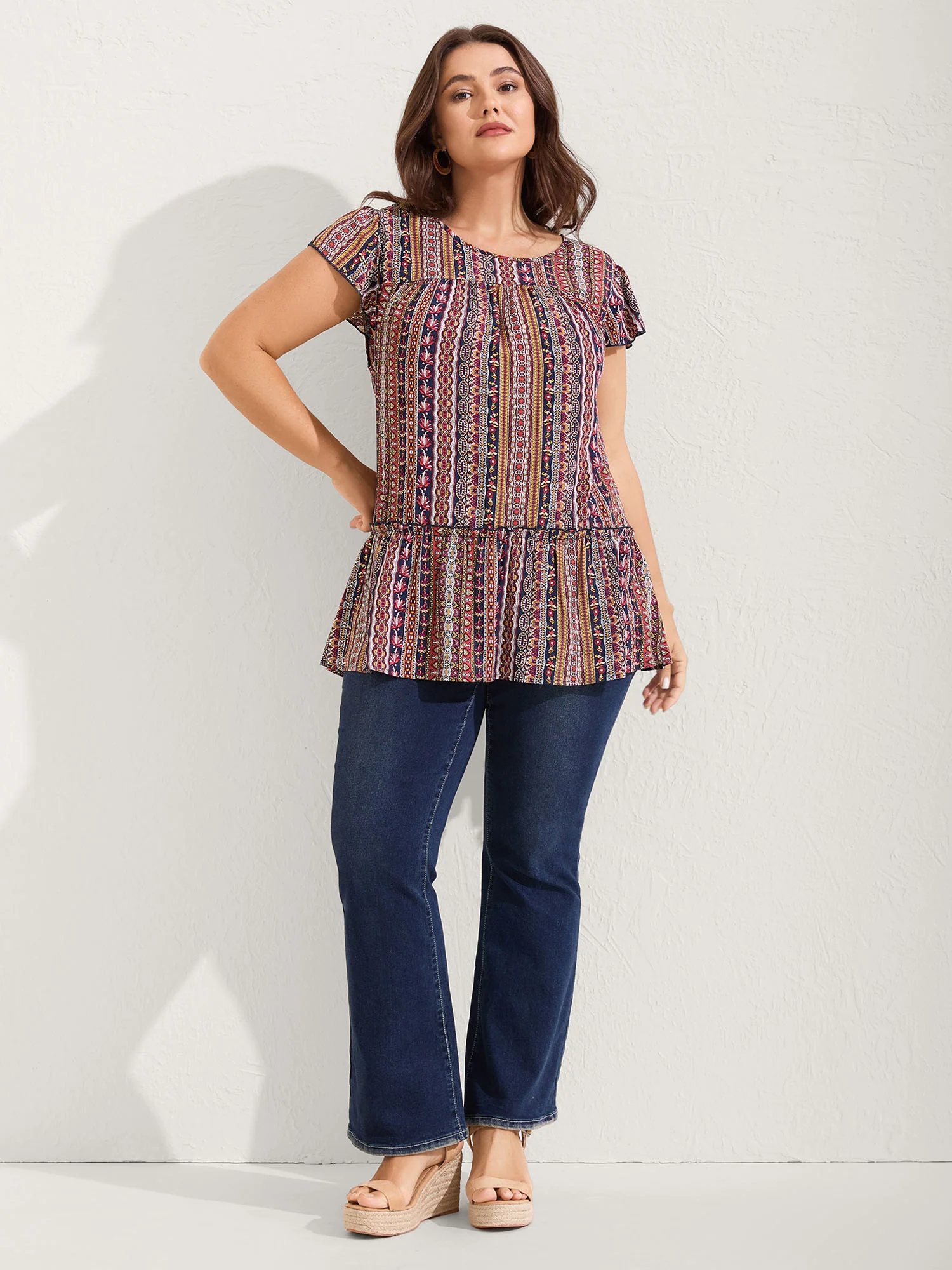 Boho Stripes Tiered Ruffle Blouse