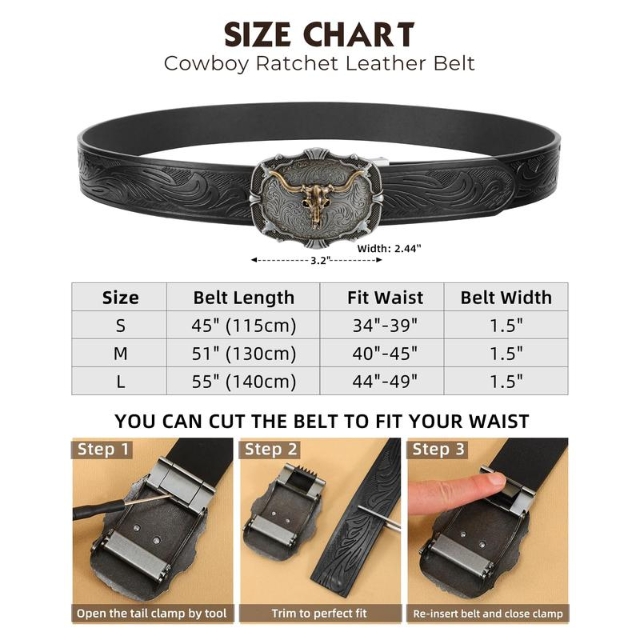 Automatic Ratchet Leather Western Cowboy Belt