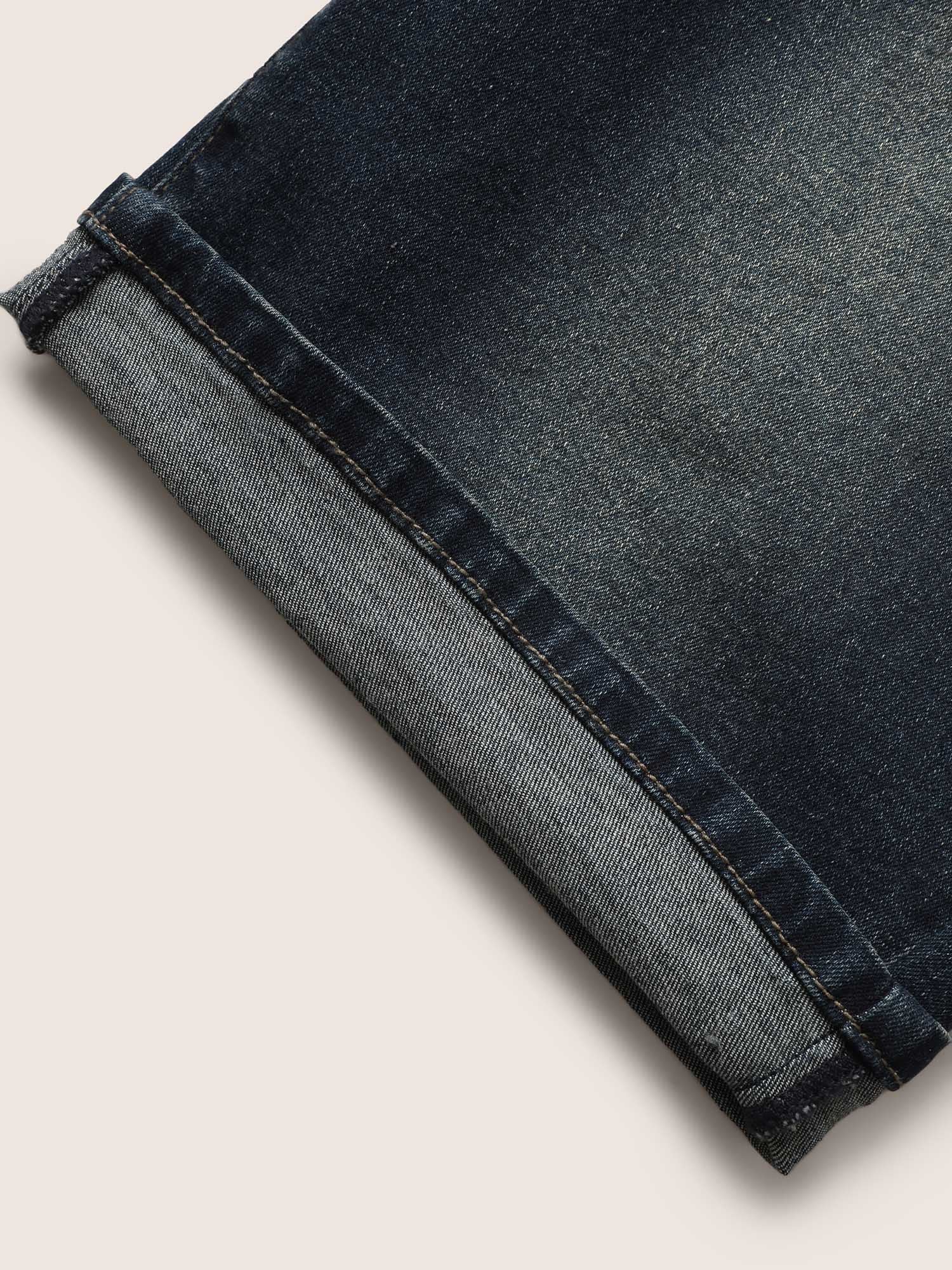 Dark Wash Distressed Roll Hem Denim Shorts