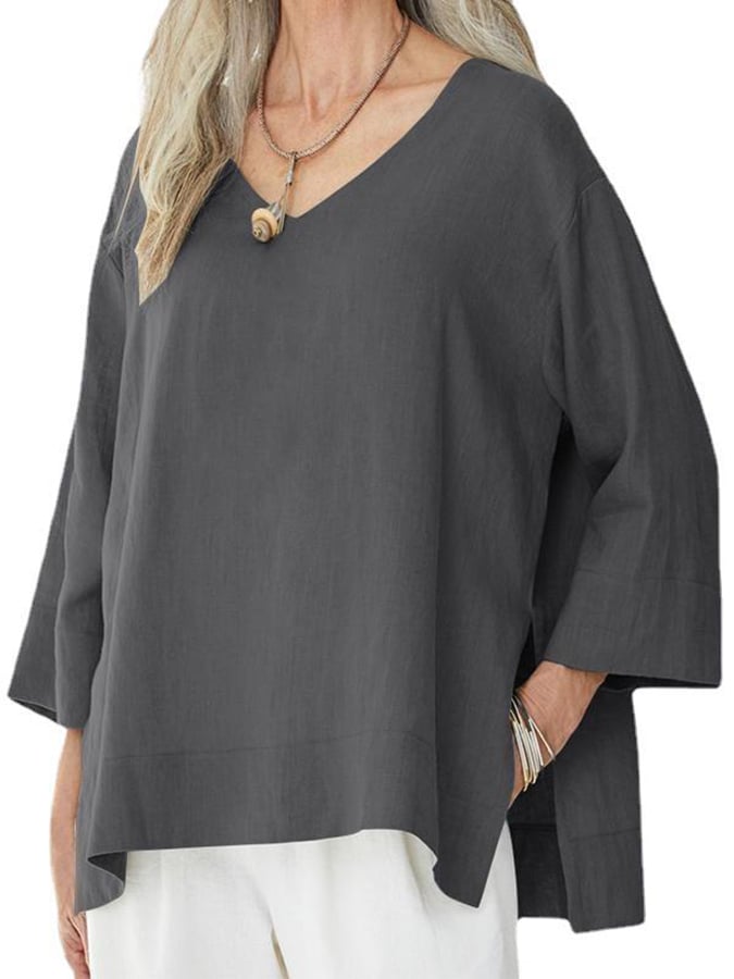 Women's V-Neck Long Sleeve Loose Design Casual Shirt