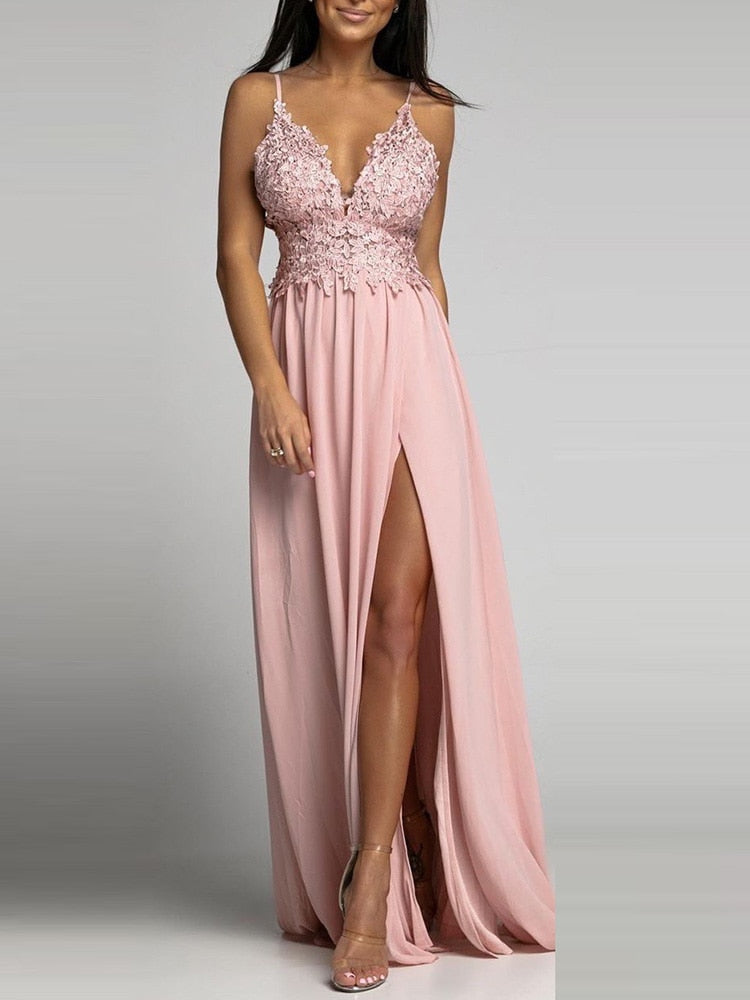 Women Loose Spaghetti Strap V Neck Casual Dress Solid Ruffles Long Dress Maxi Dresses
