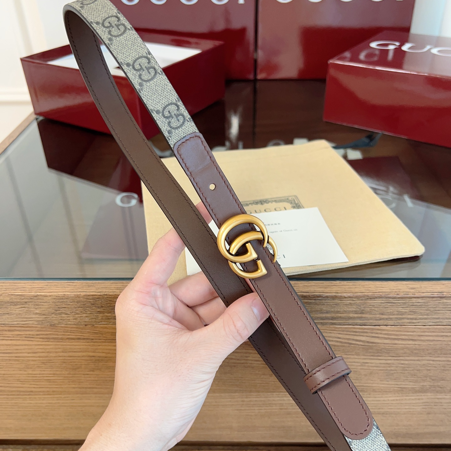 Gucci Double G steel buckle women's cowhide double-sided belt width 2.0cm