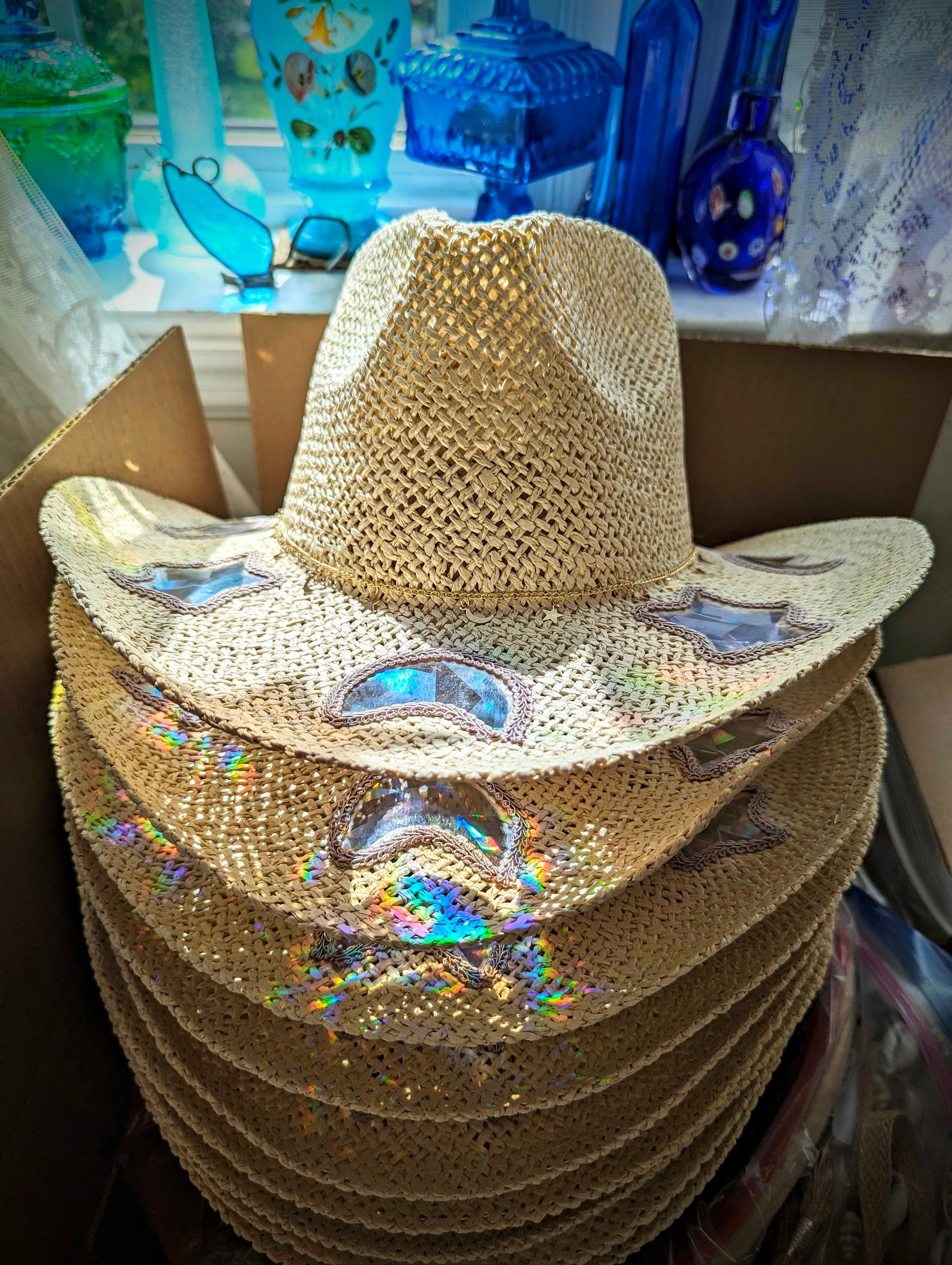💥ON SALE💥Celestial Suncatcher Cosmic Cowgirl Straw Prism Hat