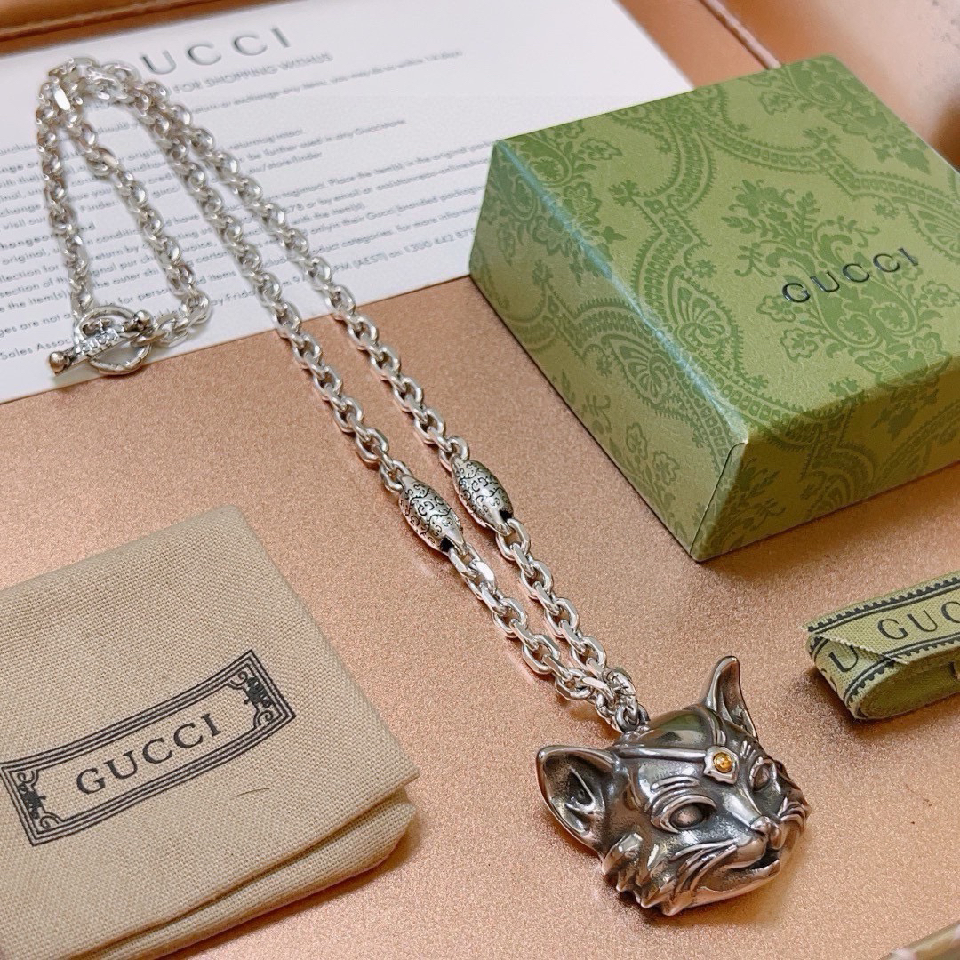 Gucci Anger Forest Series Cat Head Vintage Necklace