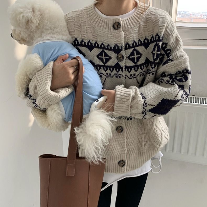 Retro Korean Style Loose Rhombus Pattern Thickened Student Sweater Coat