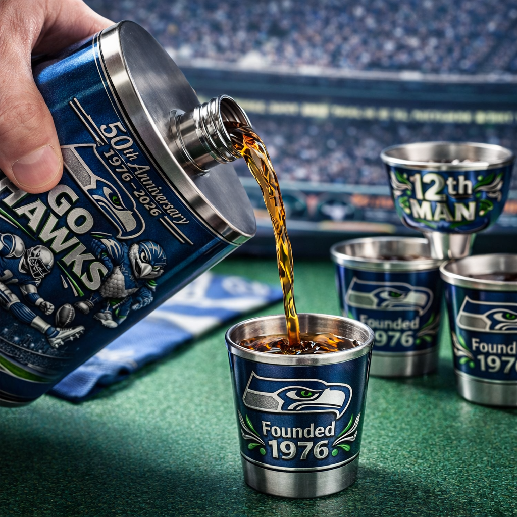 Seattle Seahawks 50th Anniversary Flask Gift Set