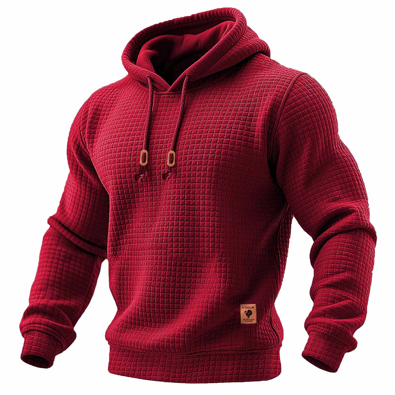 Men's Quilted Waffle Outdoor Sports Solid Color Long Sleeve Daily Tops Hoodie
